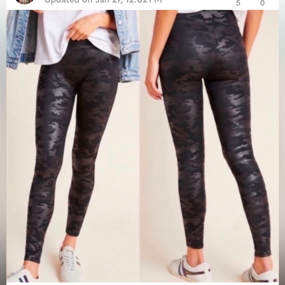SPANX Faux Leather Camo Leggings Size 1X PETITE